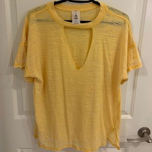 Yellow free people key hole neck tshirt